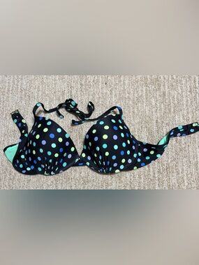 Black Polka Dot Bikini Top with shades of Green Purple & Blue Dots